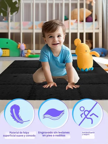 Vista 2 de 12 piezas de alfombrillas de espuma de felpa gruesa entrelazadas para el piso, azulejos de espuma entrelazados con bordes para niños, alfombra