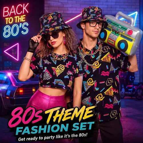 Vista 5 de Hicarer 6 Pcs 80s Outfit Accessories Set for Men Party Estilo clásico