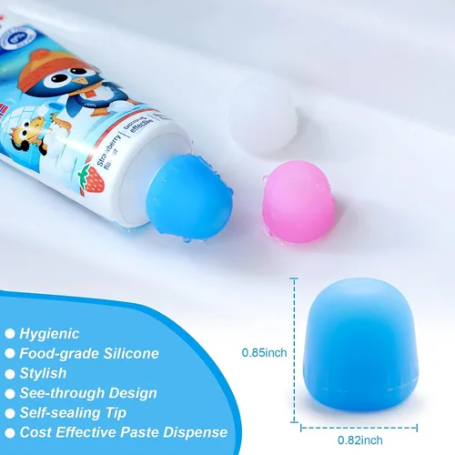 Vista 5 de Paquete de 6 tapas de pasta de dientes de silicona, dispensador de pasta de dientes reutilizable con cierre automático con caja organizadora