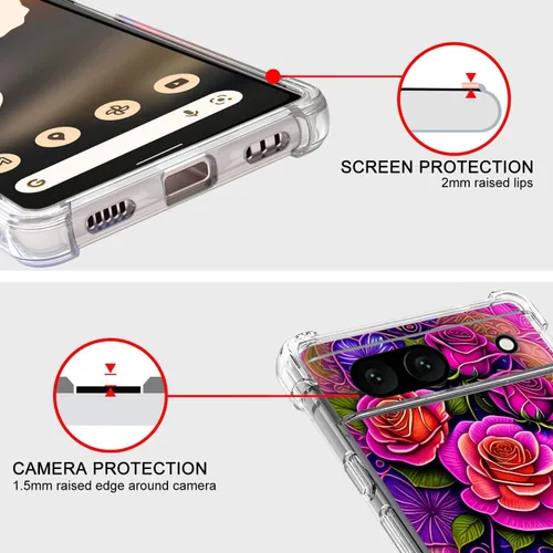 Vista 4 de Funda para Google Pixel 7a, diseño de mariposas azules, rosas, protección contra caídas, a prueba de golpes, TPU de cuerpo completo, resistente a