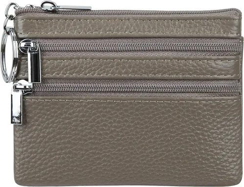 Vista 16 de Porta Monedas de Cuero Genuino para Mujer de Cynure, Mini Monedero con Llavero Beige
