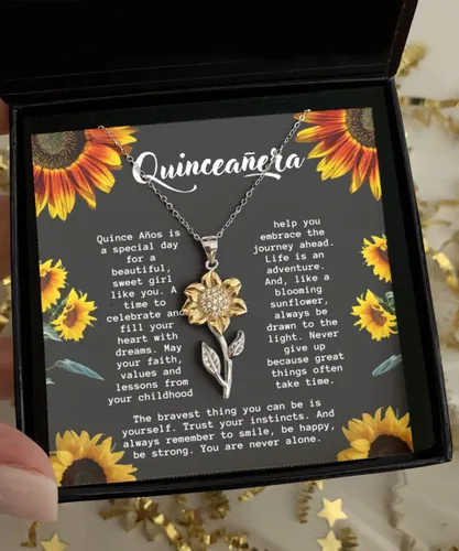 Vista 3 de Joyería de quinceañera, collar de regalo de quinceañera, dulce quince regalos, colgante de girasol, regalo para niñas adolescentes, 15 cumpleaños