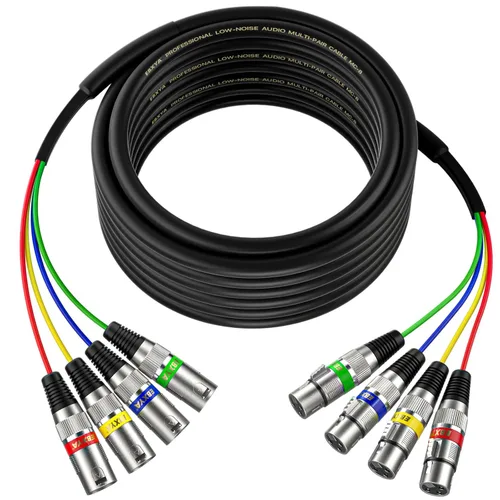 Vista 10 de Cables XLR Snake de 3 pies 4 colores, 4 canales macho a hembra XLR cable de micrófono Cable de conexión de serpiente de 3 pines para grabación