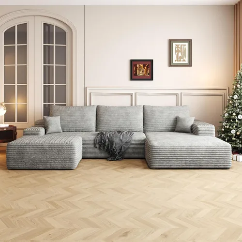 Vista 9 de AUGOP Sofá modular moderno de 96 pulgadas para sala de estar, sofá modular con sofás en forma de L, sofá tapizado sin hueso, sofá seccional con Negro