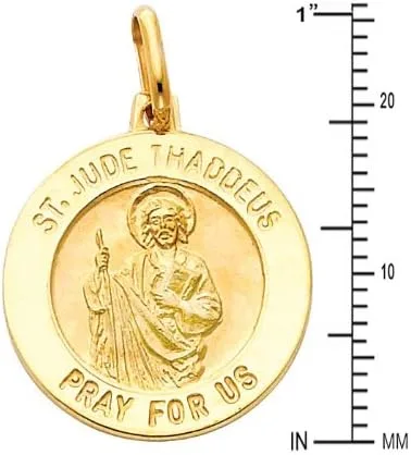 Vista 4 de GM Fine Jewelry 14k Yellow Gold Religious Saint Jude Thaddeus Medal Charm Pendant with 09mm Braided Wheat Chain Necklace