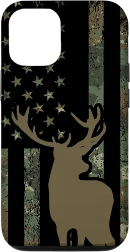 Vista 25 de Funda de camuflaje para iPhone 13 con diseño de alce y caza de bandera americana