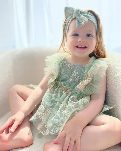 Vista 2 de Ursobutegl Mameluco de princesa para bebé recién nacida, vestido de malla bordado, elegante, tutú con falda, overol para cumpleaños