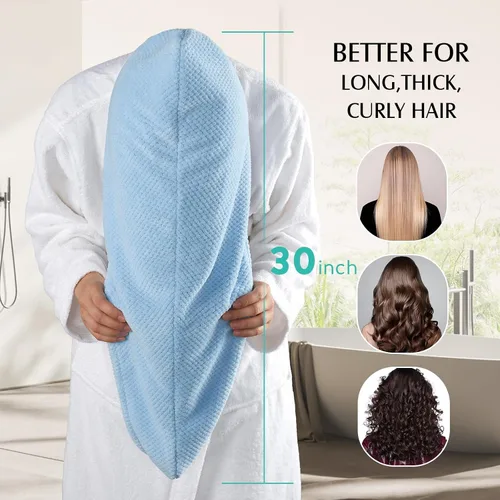 Vista 4 de YFONG Paquete de 3 Toallas Grandes de Microfibra para Envolver el Cabello, 30" x 10" Más Gruesas Anti Encrespamiento Secado Rápido Toallas