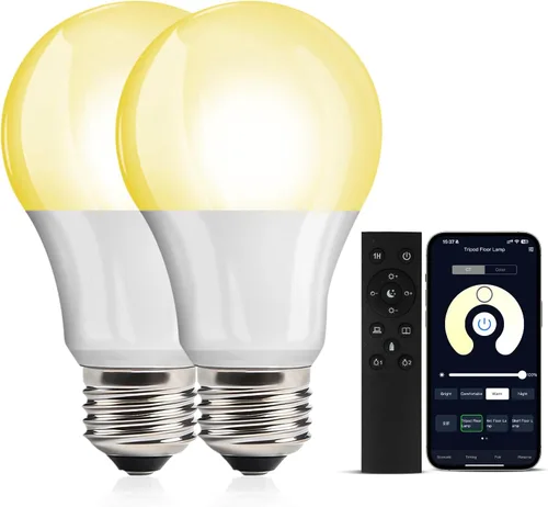 Vista 7 de OUTON Bombilla LED A19 con control remoto, bombilla LED eficiente de 9 W (equivalente a 60 vatios), 810 LM, regulable, 3000K-6000K, base E26