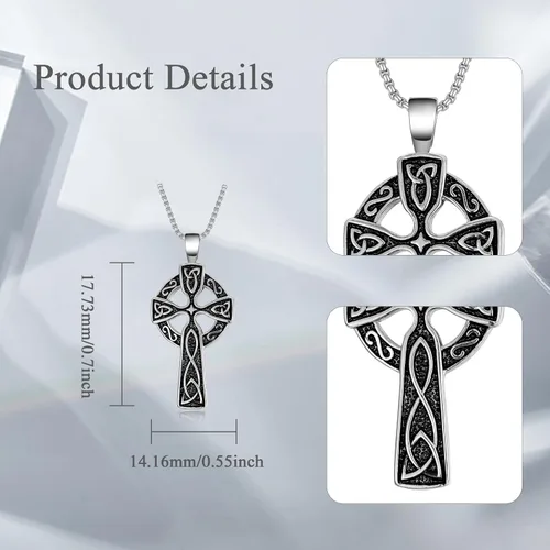 Vista 5 de SILBAZ Cross Necklace for Men 316L Stainless Steel Crucifix Pendant Religious Jewelry Birthday Christmas Gift for Dad Boyfriends