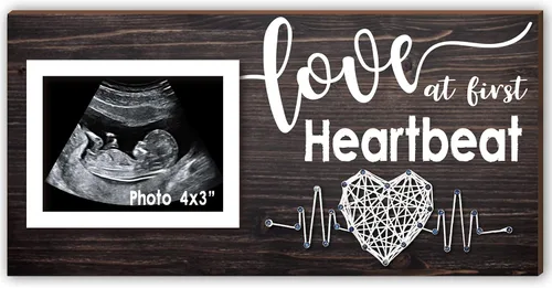 Vista 10 de Yudarte Ultrasound Picture Frame 4x3 Inch with Baby Countdown Weeks Sonogram - Pregnancy Announcement Golden Giraffe Nails and String Decor - Ideal