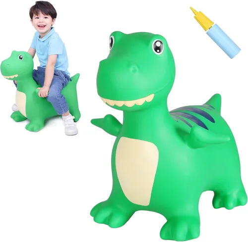 Vista 11 de INPANY Caballo hinchable, juguetes de tolva de dinosaurio, animal que rebota para niños, decoraciones de fiesta de dinosaurios, inflable para niños