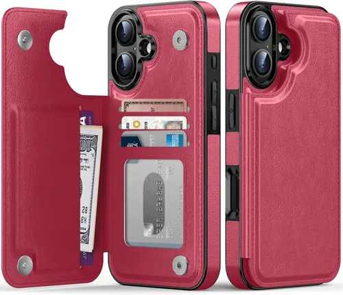Vista 190 de FUNMIKO Funda tipo cartera para iPhone 15 con tarjetero + clip para efectivo, bloqueo RFID, protección contra caídas de grado militar y obras