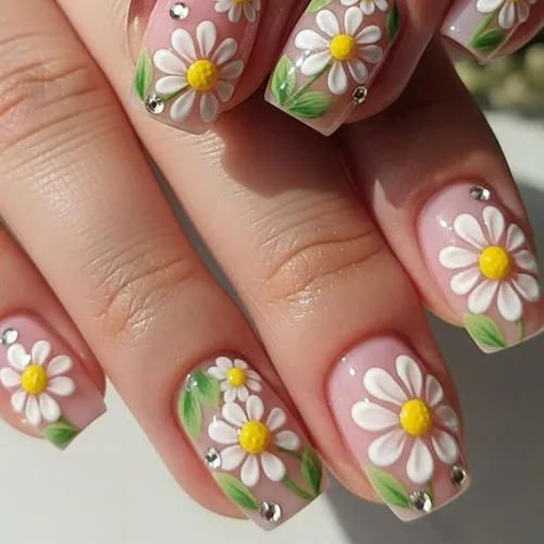 Vista 19 de MISUD Uñas Postizas Cortas Cuadradas - Uñas con Pegamento de Verano Colorido, Diseño de Arcoíris de Cocodrilo Acrílicas 24 piezas