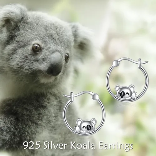 Vista 3 de YFN Aretes de aro de panda perezoso koala, unicornio, serpiente, bulldog francés, para mujeres y niñas, aretes deportivos de plata de ley, aretes
