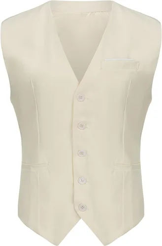 Vista 9 de Chaleco formal de negocios para hombre, chaleco ajustado con cuello en V, traje de esmoquin Gris