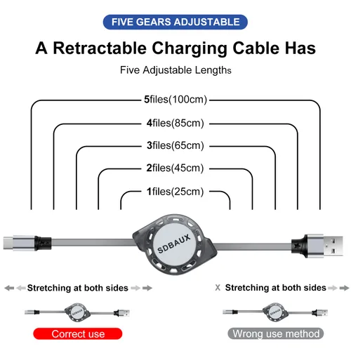 Vista 7 de SDBAUX Cable de carga retráctil USB A a tipo C, QC 3.0, carga rápida, sincronización de datos, compatible con Galaxy S23, S22, S10, Note G6, G5