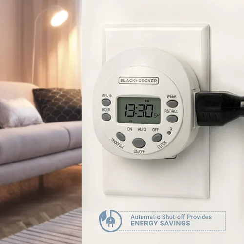 Vista 6 de BLACK+DECKER Temporizadores de luz, programables, para interiores, 1 paquete, con toma de tierra, toma de corriente digital compacta con modo