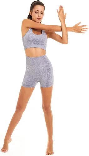 Vista 5 de Toplook Conjunto deportivo de 2 piezas para mujer, sin costuras para yoga, entrenamiento, gimnasio pantalones cortos y brasier deportivo