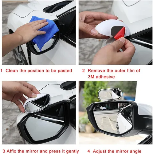 Vista 7 de Espejos de Punto Ciego ajustables Espejo Retrovisor Espejos de Coche para Bebé, Adhesivo Fuerte Vidrio HD Convexo, se adhiere en espejo lateral