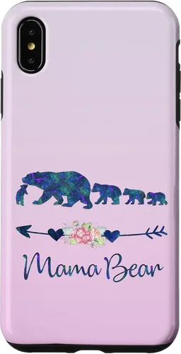 Vista 11 de Funda para iPhone 16, diseño floral de mamá oso de cuatro cachorros, color verde azulado y morado