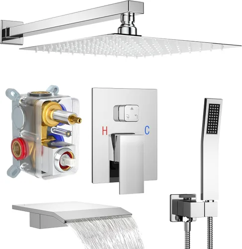 Vista 10 de Sistema de ducha dorado cepillado con cabezal de ducha de lluvia de 10 pulgadas y boquilla de bañera cUPC-certified pressure balance brass valve