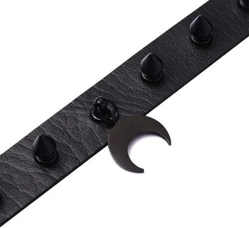 Vista 4 de iZasky - Gargantilla de pico, collar punk, colgante de cuero de luna creciente, ajustable para niñas, correa de cuello, accesorios de cosplay