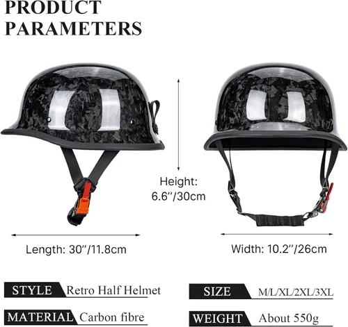 Vista 5 de KAESE Casco Abierto Retro de Fibra de Carbono para Motocicleta - Certificado DOT, Diseño Ultraligero, Transpirable y Cómodo para Cruiser, Conducción