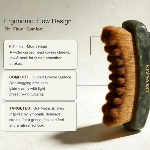 Vista 7 de Lymphatic Contour Face Brush, Dual-Ended Dry Brush + Cool-Touch Jade Gua Sha Edge, 0.075mm Ultra-Soft Bristles Gua Sha Facial Tools, for Lymphatic