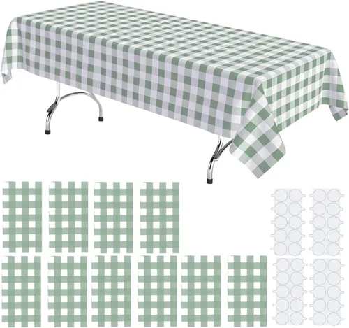 Vista 17 de Paquete de 2 manteles de plástico blanco, 108 x 54 pulgadas, manteles rectangulares desechables bohemios para bodas, pícnics y fiestas