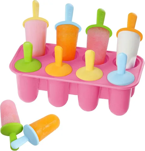 Vista 11 de Miaowoof Moldes de paletas para bebés con palillos, 8 cavidades de silicona para hacer paletas de hielo para bebés leche materna para alivio