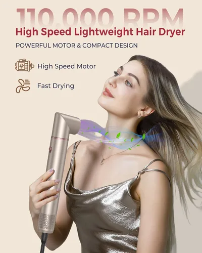 Vista 5 de UKLISS - Estilizador de cabello de aire caliente 6 en 1 con secador de pelo de alta velocidad de 110,000 rpm, cepillo de secado automático redondo