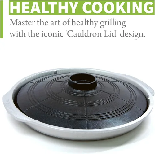 Vista 7 de COOKKING - Sartén para parrilla BBQ tradicional coreana, forma de caldera con tapa - Parrilla de aluminio fundido antiadherente