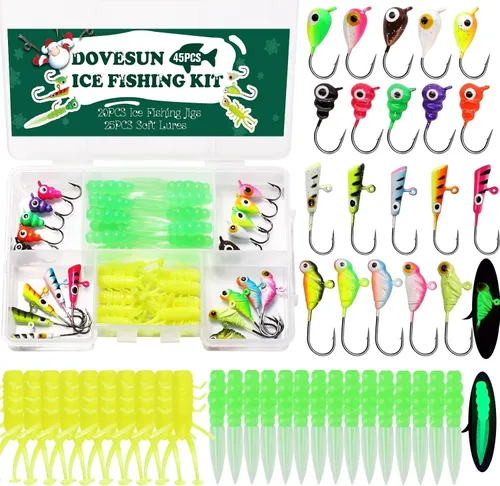 Vista 11 de Kit de Pesca Dovesun Señuelos de Pesca en Hielo Plantillas de Pesca en Hielo Señuelos de Pesca en Hielo para Lucios Señuelos de Crappie 135