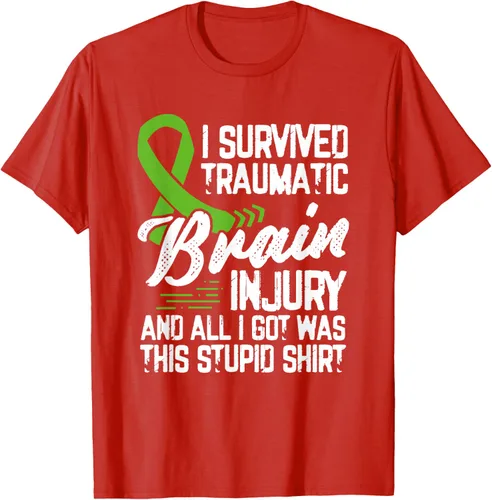 Vista 56 de Camiseta traumática con cinta verde para concienciación de lesiones cerebrales traumáticas I survived TBI, Negro, S