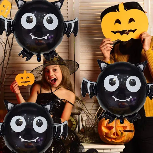 Vista 5 de Globos de murciélago para Halloween, globos de aluminio para fiestas temáticas de murciélagos, suministros de decoración de Halloween, cumpleaños