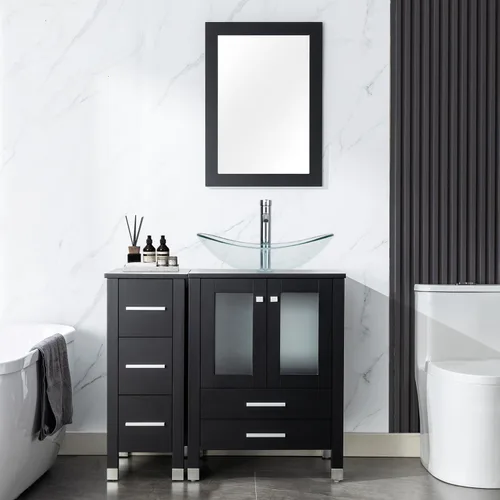 Vista 17 de LUCKWIND 36" Bathroom Vanity Combo with Sink, 24"+12.6" Width, Painted Bathroom Storage Cabinet with 5 Drawers, Including Tempered Glass Round