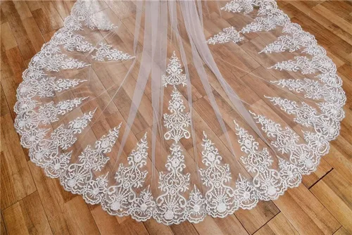 Vista 5 de Zhangyo Velo de novia de tul suave con peine de encaje largo velo catedral nupcial 9.8 ft gota velo pelo peine para novias CXL062