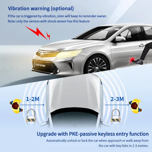 Vista 7 de EASYGUARD EC002-NS PKE Sistema de alarma de coche de entrada sin llave pasiva arranque remoto botón de parada de arranque NFC bloqueo desbloqueo