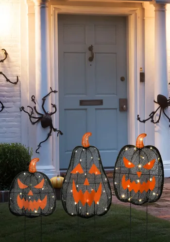 Vista 2 de Juego de Decoración de Calabaza Negra Iluminada de 35 Pulgadas, 3 Piezas Multicolor