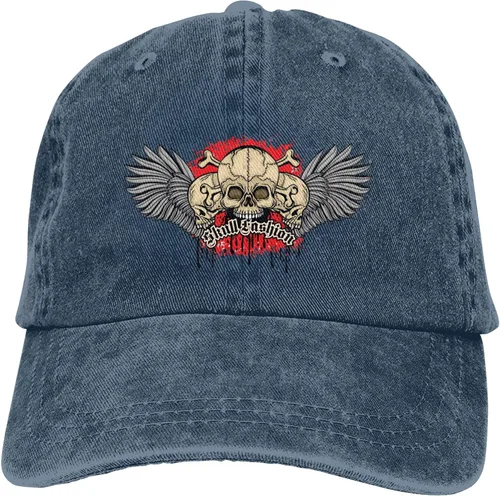 Vista 9 de Sombrero de vaquero de moda para hombre y mujer, ajustable para cuatro estaciones, gorra de béisbol del infierno con ángel, azul marino, Azul marino