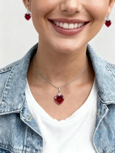 Vista 2 de STARCHENIE Heart Garnet Necklace Earrings for Women 925 Sterling Silver Lover Heart Leverback Earrings Birthstone Pendant Jewelry Gift Set for Her