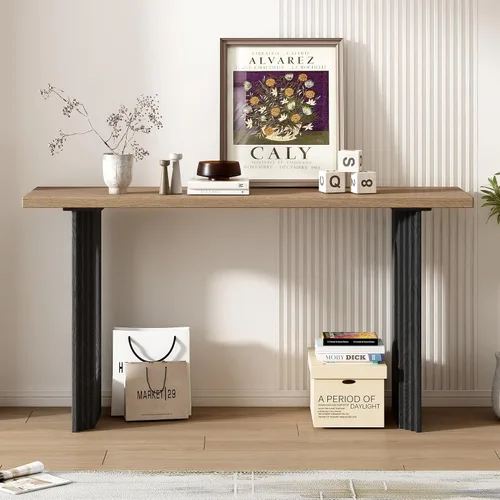 Vista 11 de Elegante mesa consola con tres cajones, mesa de entrada extra larga para entrada, pasillo, sala de estar, vestíbulo, pasillo (gris antiguo ~ 076)