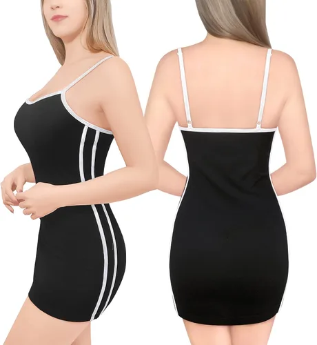 Vista 2 de Littleforbig Diseño personalizado añade tu propio vestido deportivo a rayas laterales enterizos bodycon mini vestido