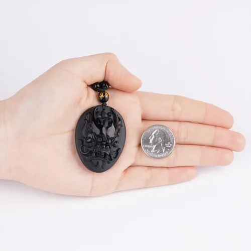 Vista 8 de ASGIFT Collar de la suerte de obsidiana, dije de protección de amuleto de piedra de poder con cadena de cuentas ajustable, cristal curativo, regalo