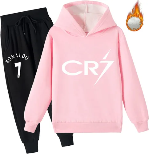 Vista 2 de ENDOH Kids Cristiano Ronaldo Hooded Outfits-Long Sleeve Pullover Hoodie Sweatshirt and Sweatpants-Brushed Sweatsuits