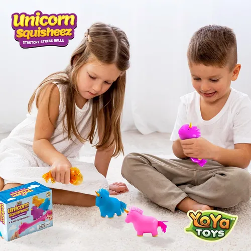 Vista 7 de YoYa Toys Unicorn Squisheez - Pelotas esponjosas para aliviar el estrés (juego de 4) Juguetes mágicos elásticos para niños, niñas y adultos