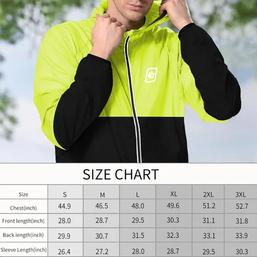 Vista 4 de Chaqueta de lluvia para hombre con capucha, impermeable, rompevientos, ligera, para senderismo, impermeable, reflectante