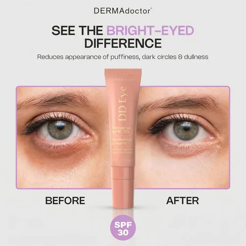 Vista 3 de DERMAdoctor Crema de ojos con cafeína para ojeras, iluminador antienvejecimiento, crema hidratante debajo de los ojos con SPF 30 para hinchazón