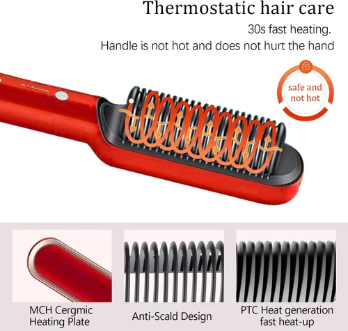 Vista 5 de SRIHAIR - Cepillo alisador de cabello con 5 temperaturas, peine de iones negativos, peine alisador eléctrico portátil, cepillo de pelo calentado